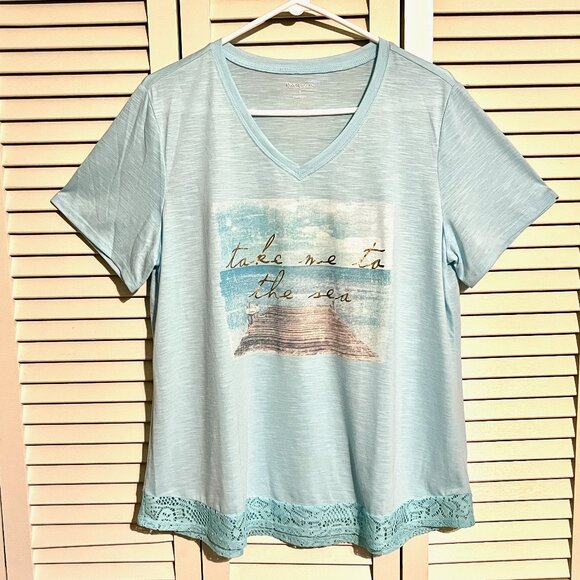 Kim Rogers T-Shirt * Sz Lrg * Take Me To The Sea * Lace Hem * New w/o Tag - Picture 1 of 4
